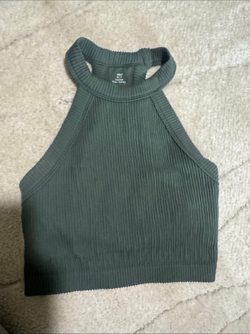 aerie Ribbed High-Neck Cropped Tank - Dark Green